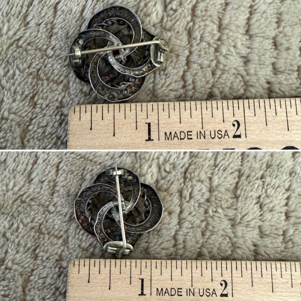 Victorian Sterling Silver Floral Repoussé Lovers Knot Pinwheel Antique Brooch - Picture 4 of 4